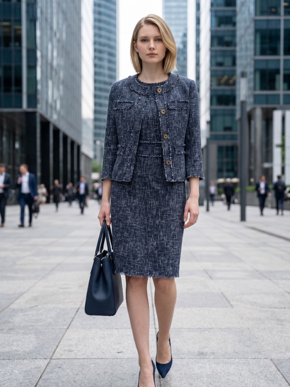 Michael Kors Navy Tweed 2-Piece Set Sleeveless Dress & 3/4 Sleeve Jacket Size 2
